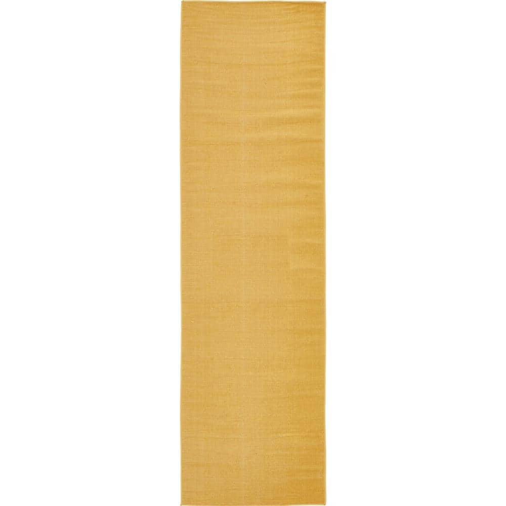 Gold Flat Woven Synthetic Runner Rug 2' 9" x 9' 10"