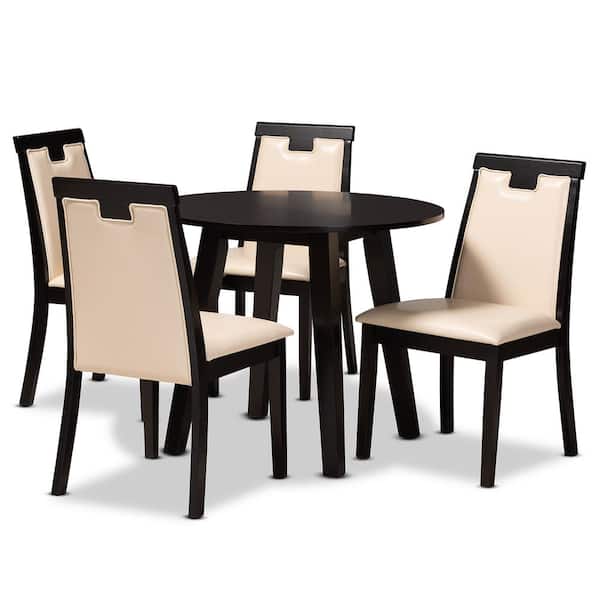 Baxton Studio Ryan 5-Piece Beige and Dark Brown Dining Set