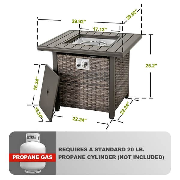 Nuu Garden 30 in. x 25 in. Square Rattan Propane Gas Brown
