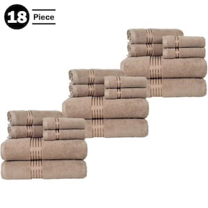 18-Piece Taupe Solid 100% Cotton Bath Towel Set with Satin Stripes