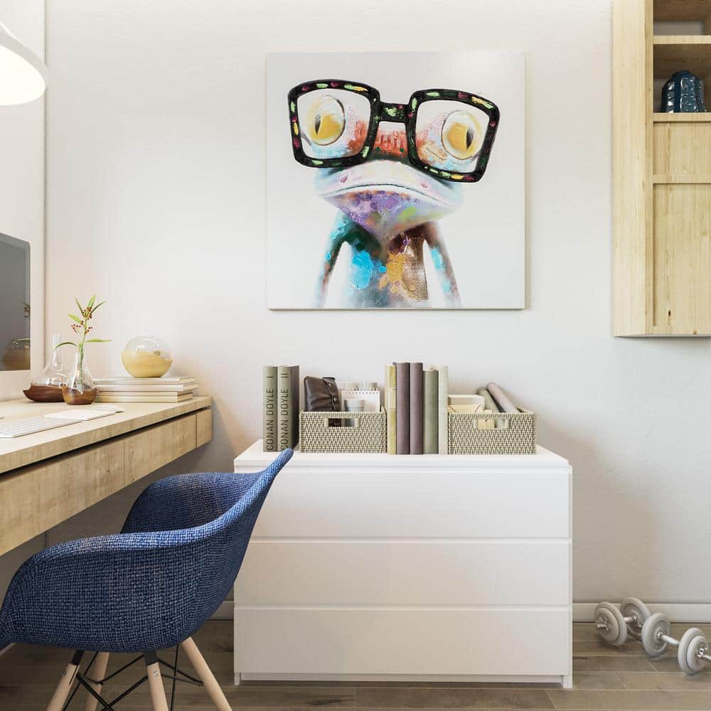 Hipster Froggy Multicolor Acrylic Canvas Painting 40" x 40"