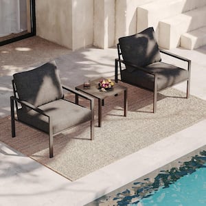 3-Piece Metal Patio Conversation Set Outdoor Furniture Set with Cushions and Coffee Table, Gray