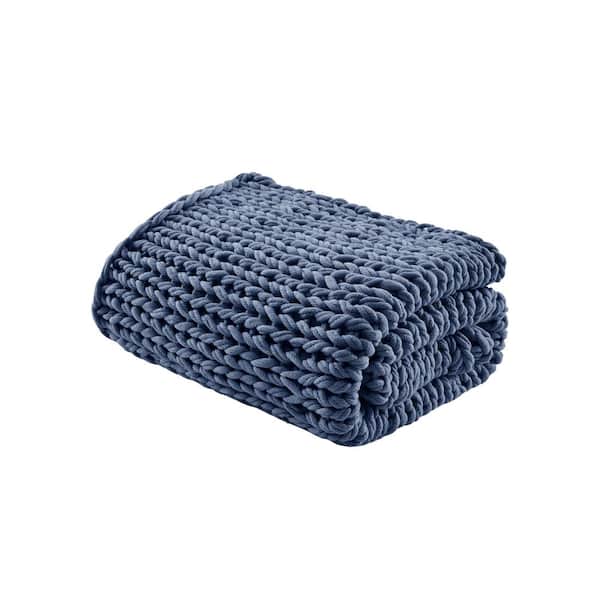 Madison Park Chunky Double Knit Indigo 50 in. x 60 in. Handmade Throw Blanket