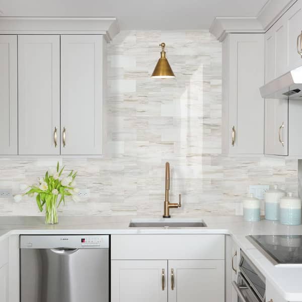 Eurasia Beige 11.58in x 11.35in PVC Peel and Stick Backsplash 10-Pack