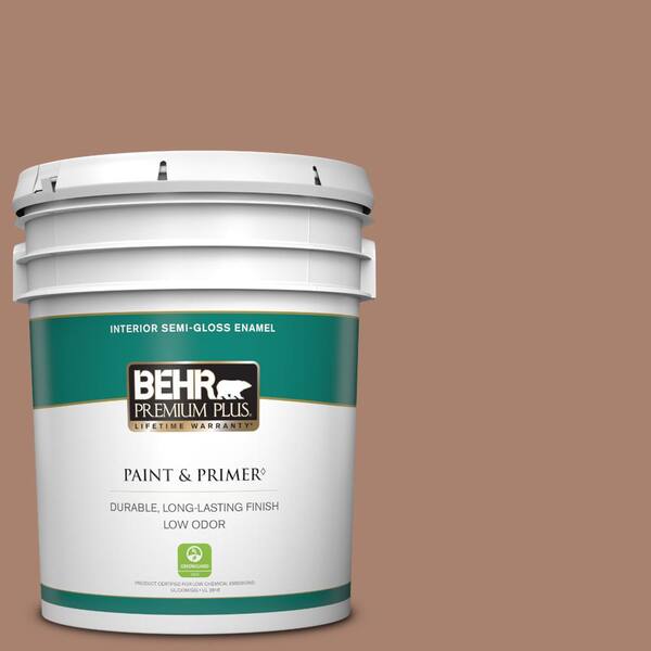 BEHR PREMIUM PLUS 5 gal. #S190-5 Cocoa Nutmeg Semi-Gloss Enamel Low Odor Interior Paint & Primer