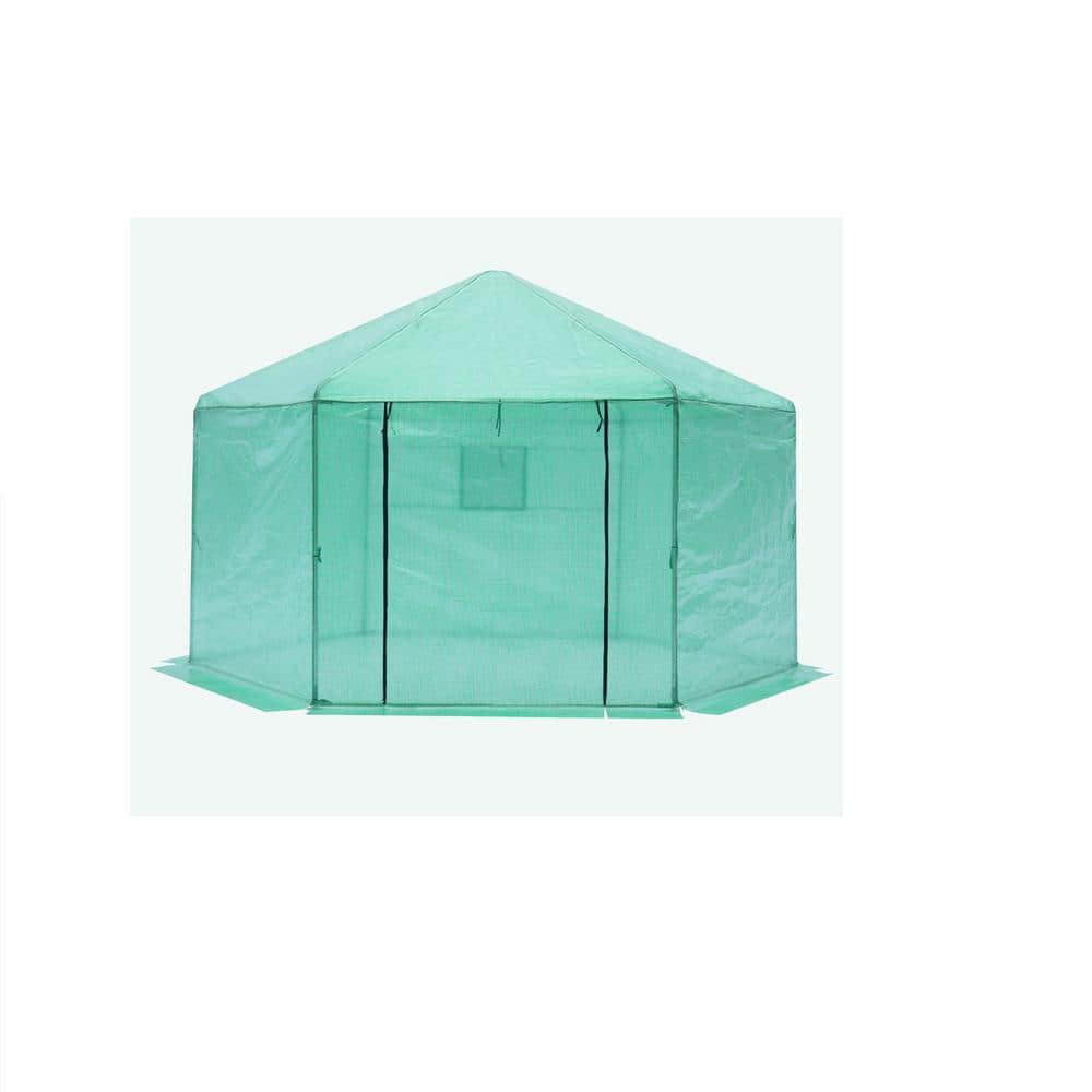 Hexagonal Walk-In Greenhouse with Reinforced Frame and Waterproof Insulation, 13.1x8.6ft