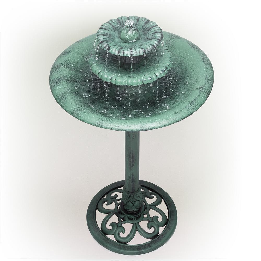 Green 3-Tier Pedestal Water Fountain Bird Bath