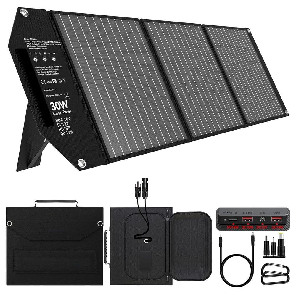 Portable 30W Solar Charger Foldable Solar Panel with USB C and USB A 18V MC4 12V DC for Fast Charging in Travel price history on PriceWatchPro