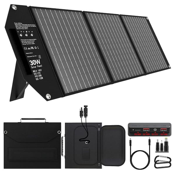 EKIEUDL Portable 30W Solar Charger Foldable Solar Panel with USB C and USB A 18V MC4 12V DC for Fast Charging in Travel