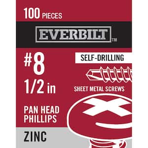 #8 x 1/2 in. Phillips Pan Head Zinc Plated Sheet Metal Screw (100-Pack)