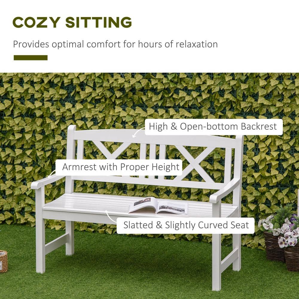 White Wooden 4FT Outdoor Garden Bench with X-Shape Back