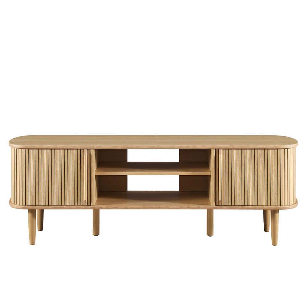 Contour Oak 55" Mid-Century Modern TV Stand with Cabinets