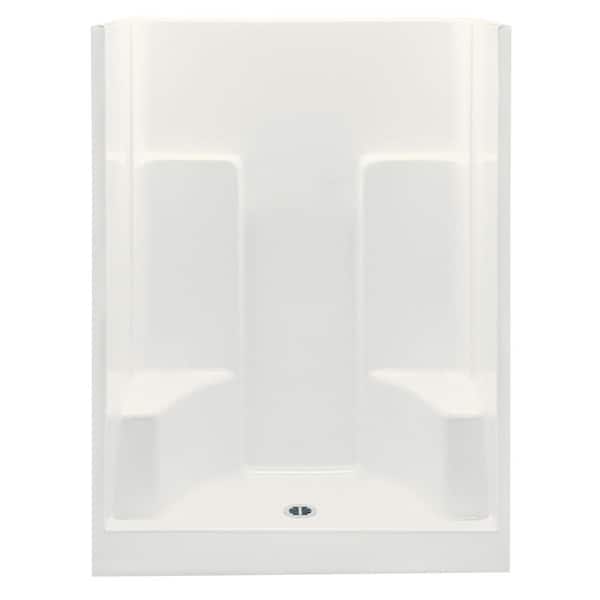 Basic 60 in. x 33 in. x 77 in. AcrylX 1-Piece Low Threshold Shower Wall and  Shower Pan in White with Center Drain
