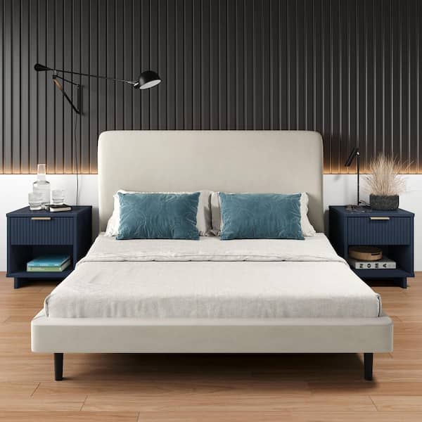 Manhattan Comfort Granville Midnight Blue 1-Drawer 18.11 in. W Modern Nightstand (Set of 2)
