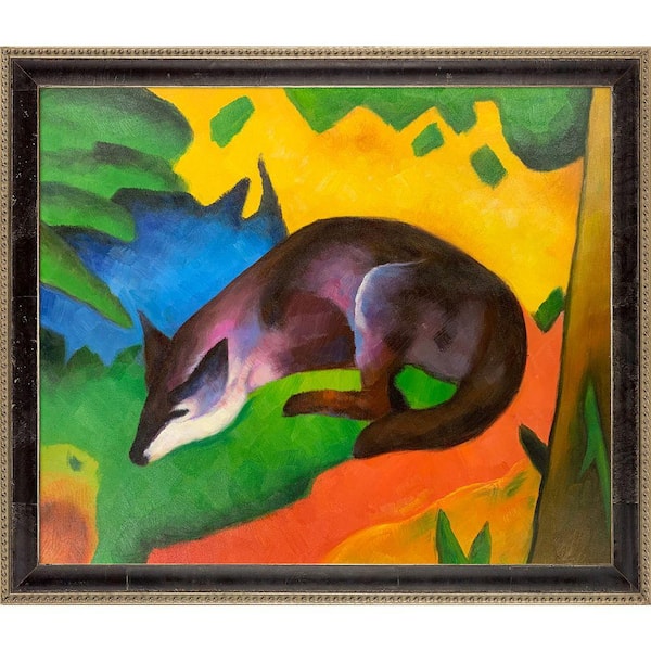LA PASTICHE "Blue Black Fox with Antiqued Athenaeum Scoop Frame " by Franz Marc Oil Painting