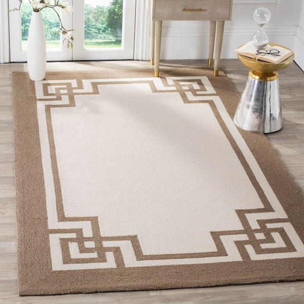 Four Seasons 5 ft. x 8 ft. Off White/Mocha Geometric Border Area Rug