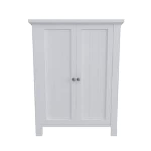 White Bathroom Floor Storage Cabinet with Double Door Adjustable Shelf