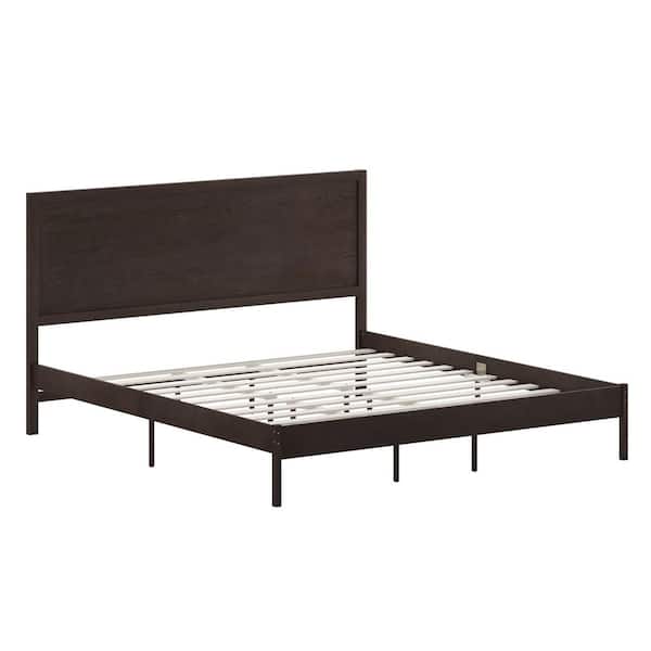 TAYLOR + LOGAN Brown Wood Frame King Platform Bed with Solid Wood