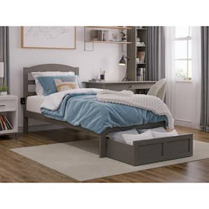 Warren 38-1/4 in. W Grey Twin Solid Wood Frame with Foot Drawer and Attachable USB Device Charger Platform Bed