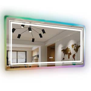 55 in. W x 30 in. H Rectangular Frameless LED Anti-Fog 11-Color Backlit Front Light Wall Bathroom Vanity Mirror in RGB