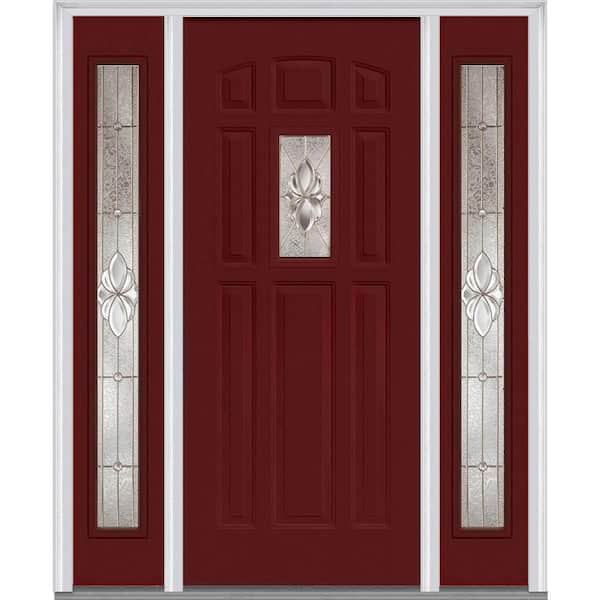 MMI Door 60 in. x 80 in. Heirloom Master Left-Hand Inswing 1-Lite Decorative Painted Steel Prehung Front Door with Sidelites