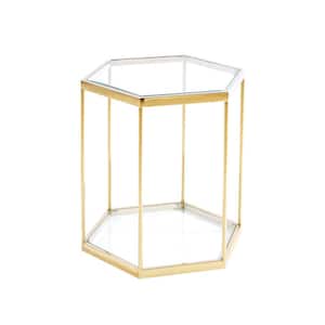 22.8 in. Gold Hexagon Glass Coffee Table with Stainless Steel Frame