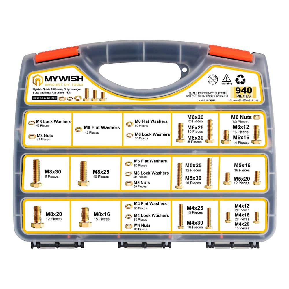 MYWISH 940PCS M4 M5 M6 M8 Flange Metric Bolt Kits with Nuts