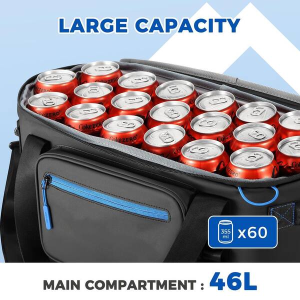 HEYTRIP 46-Liter Large Soft Cooler Bag – Insulated With Hard Lid & Base, Holds 60 Cans, Leakproof, Shoulder Strap For Beach, Camping, Picnics