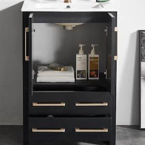 24 in. W x 18 in. D x 36 in. H Single Bathroom Vanities in Black Wood Grain with White Ceramic Sink