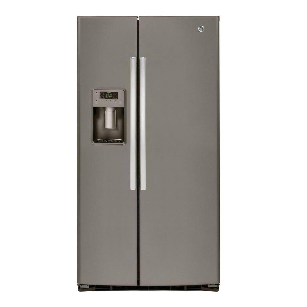 GE 25.3 cu. ft. Side by Side Refrigerator in Slate, Fingerprint