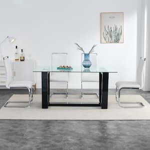 Modern Rectangle Black Glass 61.81 in. Pedestal Dining Table Seats for 6