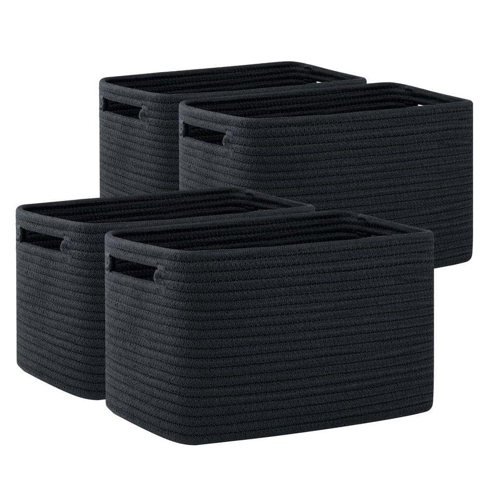 Black 13 in. x 7.8 in. Cotton Woven Storage Bins Decorative Basket