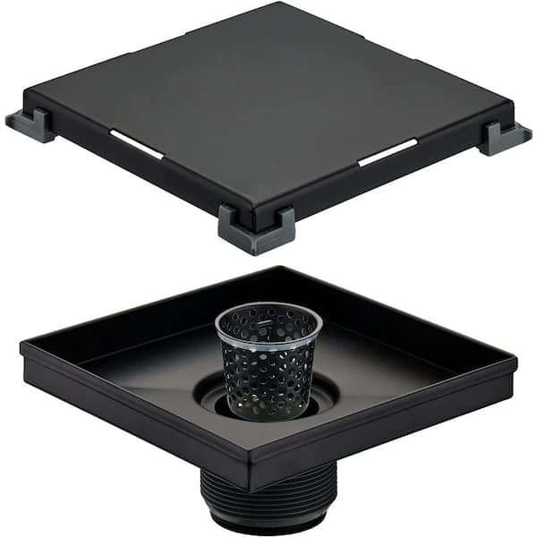 Dyiom 6 in. W X 6 in. D Black Square Shower Drain Cover, Stainless Steel 6-In. Bathroom Shower Drainage Pipe