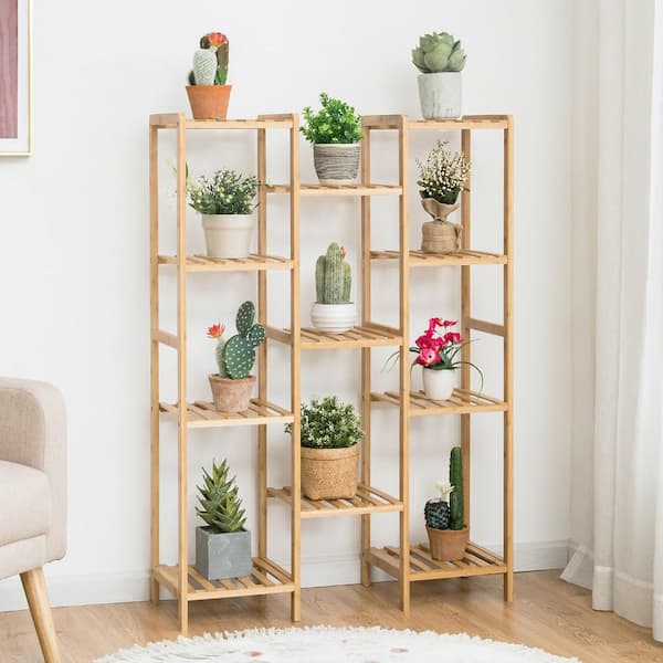 Costway Bamboo 9-Tier Plant Stand Utility Shelf Free Standing