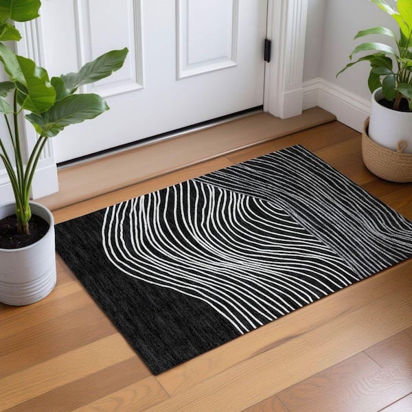 Chantille Machine Washable Indoor/Outdoor Abstract ACN2350 Black 2 ft. x 3 ft. Accent Rug
