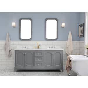 Queen 72 in. Cashmere Grey With Quartz Carrara Vanity Top With Ceramics White Basins and Mirror