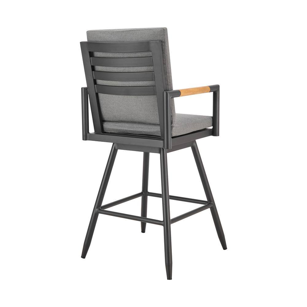 Gray Aluminum Swivel Outdoor Bar Stool with Cushions