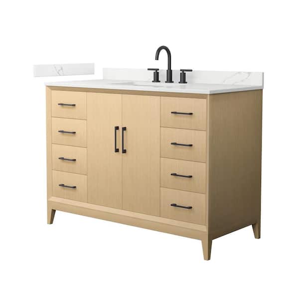 Janna 48 in. Single Freestanding White Oak Bath Vanity with Giotto Quartz Top (Assembled)
