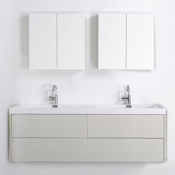 Streamline 63 in. W x 19.4 in. H Bath Vanity in Gray with Resin Vanity Top in White with White Basin and Mirror