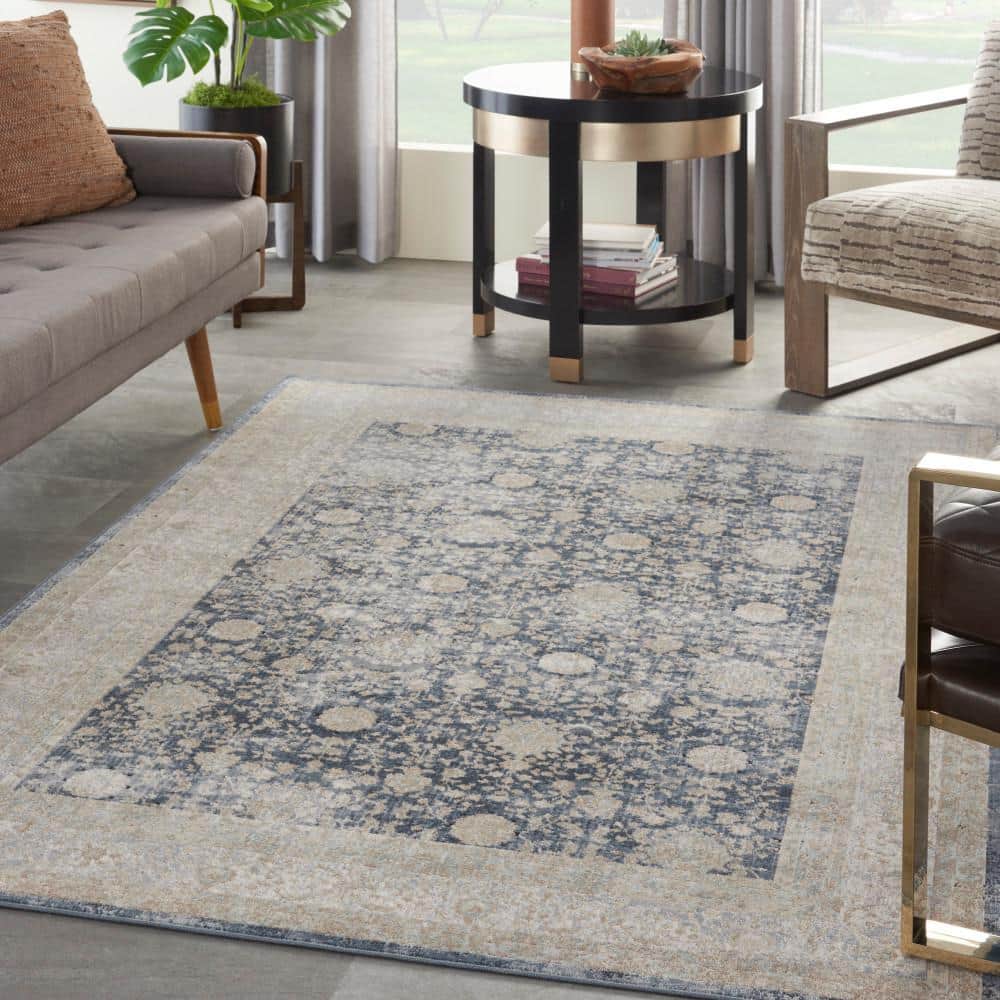 Ivory Floral Elegance 5' x 7' Synthetic Easy-Care Rug