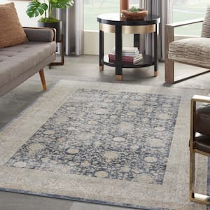 Malta Navy 5 ft. x 8 ft. Bordered Traditional Area Rug