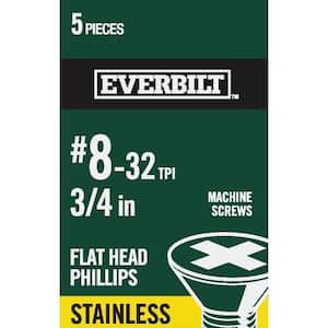 #8-32 x 3/4 in. Phillips Flat Head Stainless Steel Machine Screw (5-Pack)