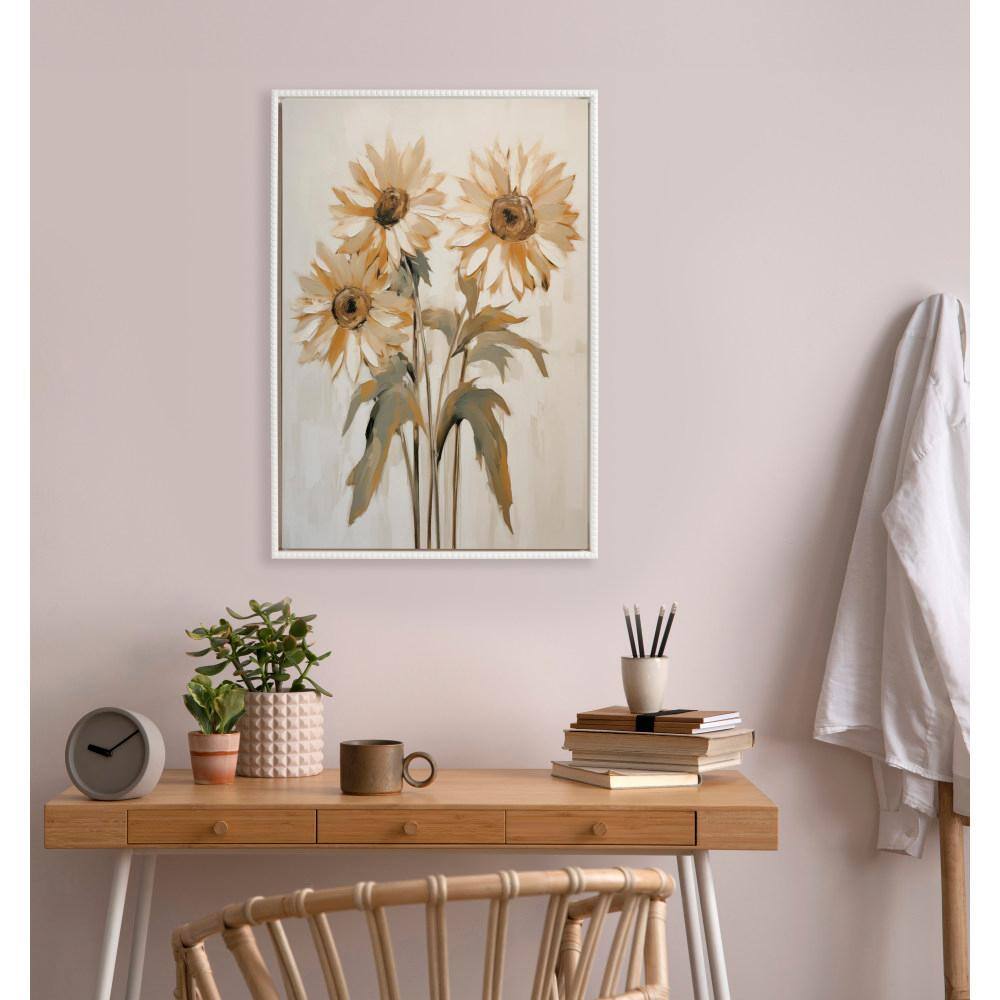 Soft Sunflowers Print on Canvas with White Beaded Frame