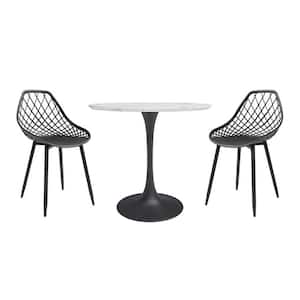 Kurv 3-Piece Faux White Marble and Black Cafe Dining Set