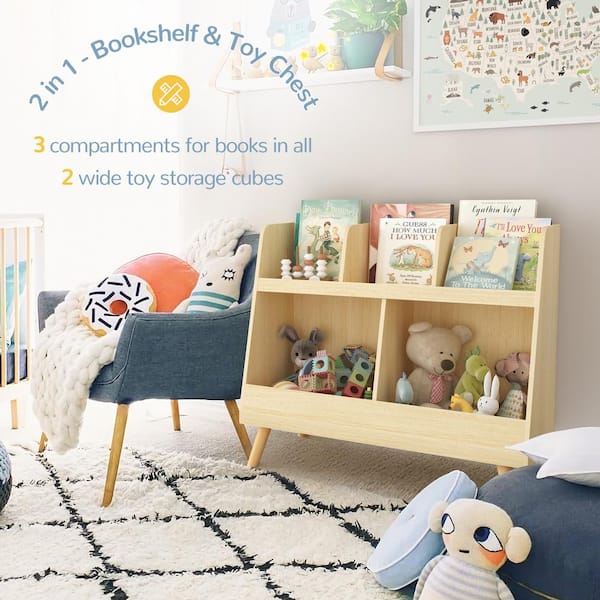 LUE BONA 2-Tier Storage 3-Shelves Natural Color Wooden Kids Bookshelf with  Cubbies and Bookrack for Kids Room or Nursery LB22KS0005-300 - The Home  Depot