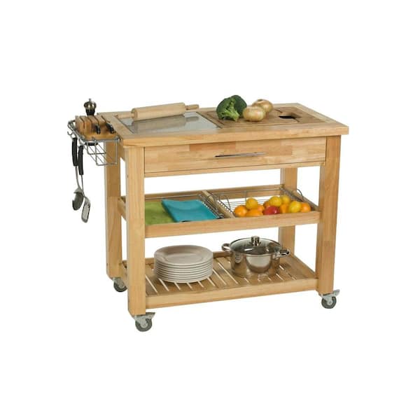 Chris & Chris Pro Chef Natural Wood Kitchen Cart with Chop and Drop System