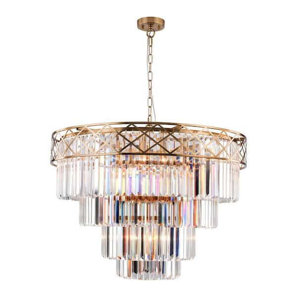 Annapolis 7-Light Electroplated Brass Unique Tiered Chandelier with Crystal Accents