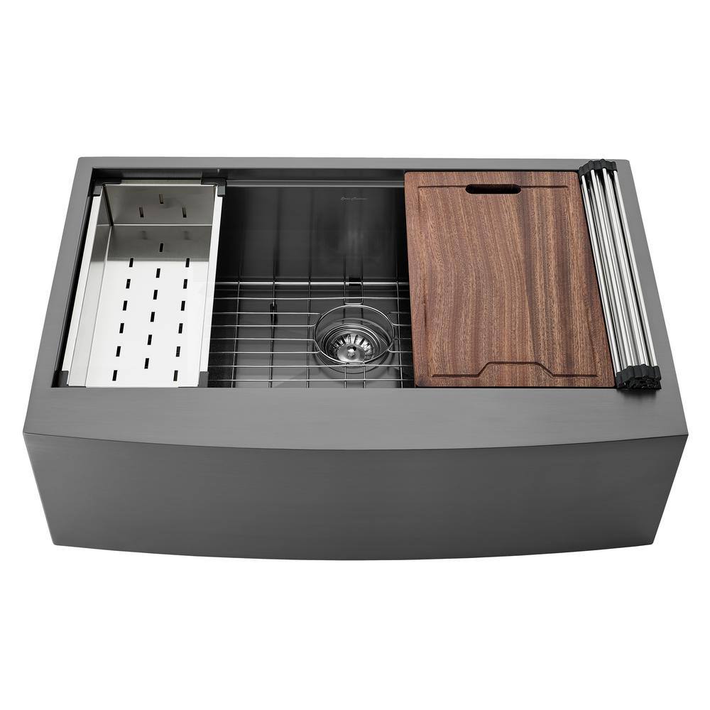 Tourner 33 x 22 Black Stainless Steel Single Basin Farmhouse Sink