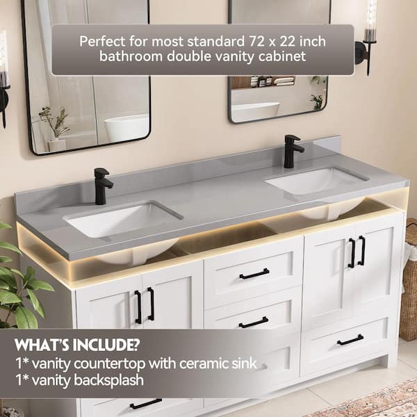 Zeafive 72 in. W x 22 in. D Engineered Stone Marble White