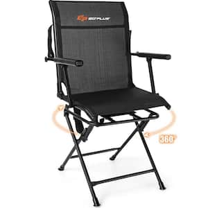 Black Foldable Mesh Chair Multi-Position Swivel Hunting Chair with Armrests